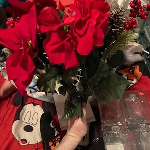 Artificial Poinsettia and Merry Christmas Floral Arrangement